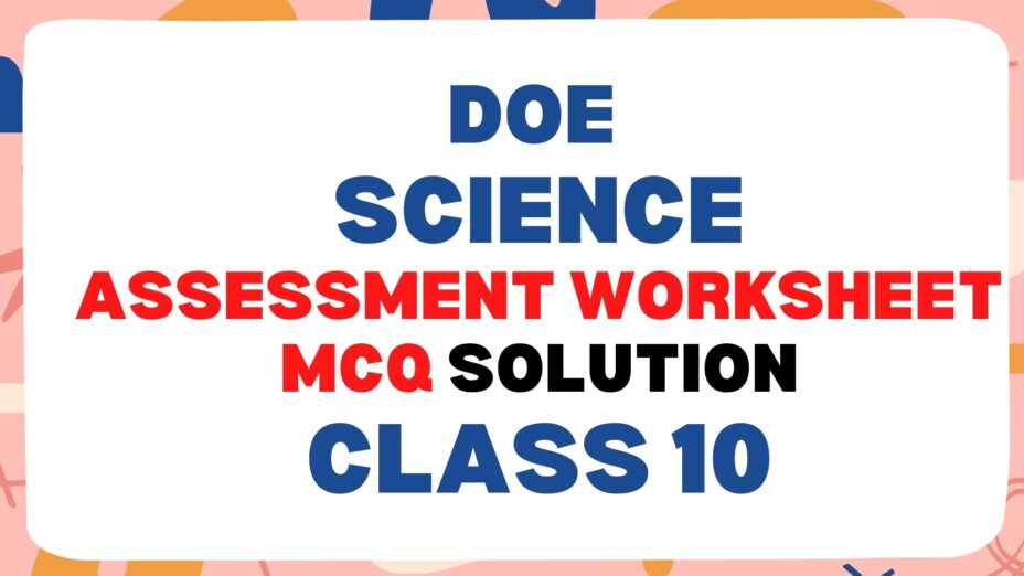 Class 10 science DOE Assessment Worksheet MCQ solution