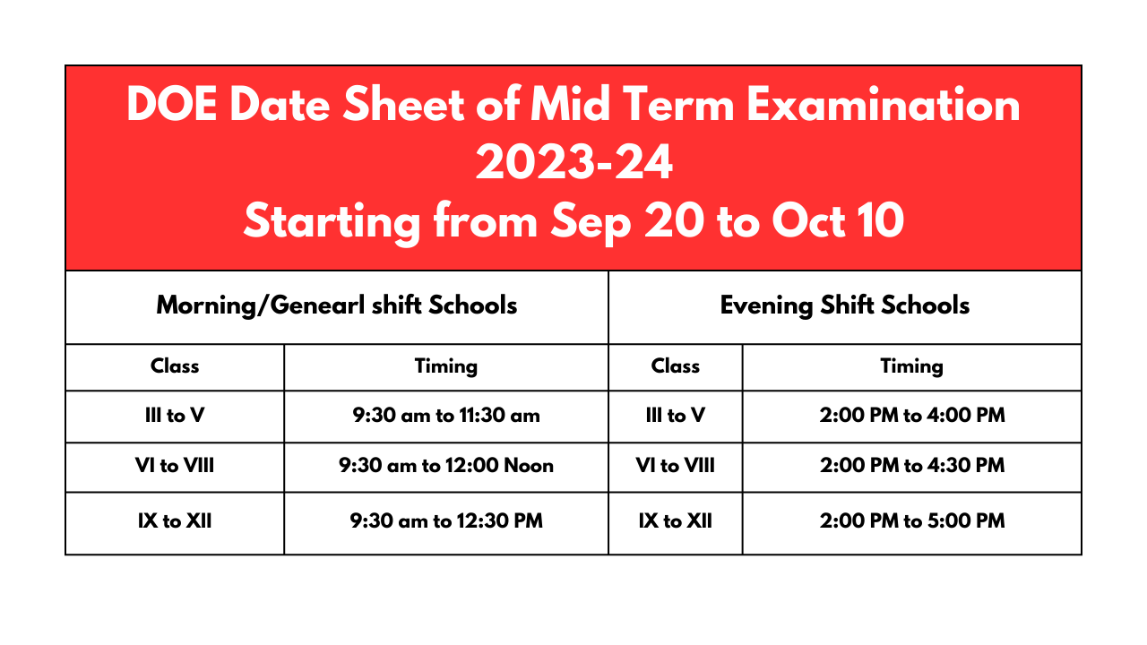 DOE Date Sheet For Mid Term Examination 2023 24 Is Finally Out 